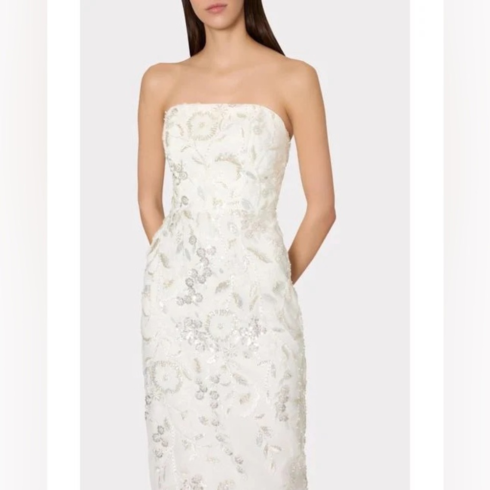 NWT MILLY Magnolia Silver Beaded Sequin Maxi Gown Dress Size 2